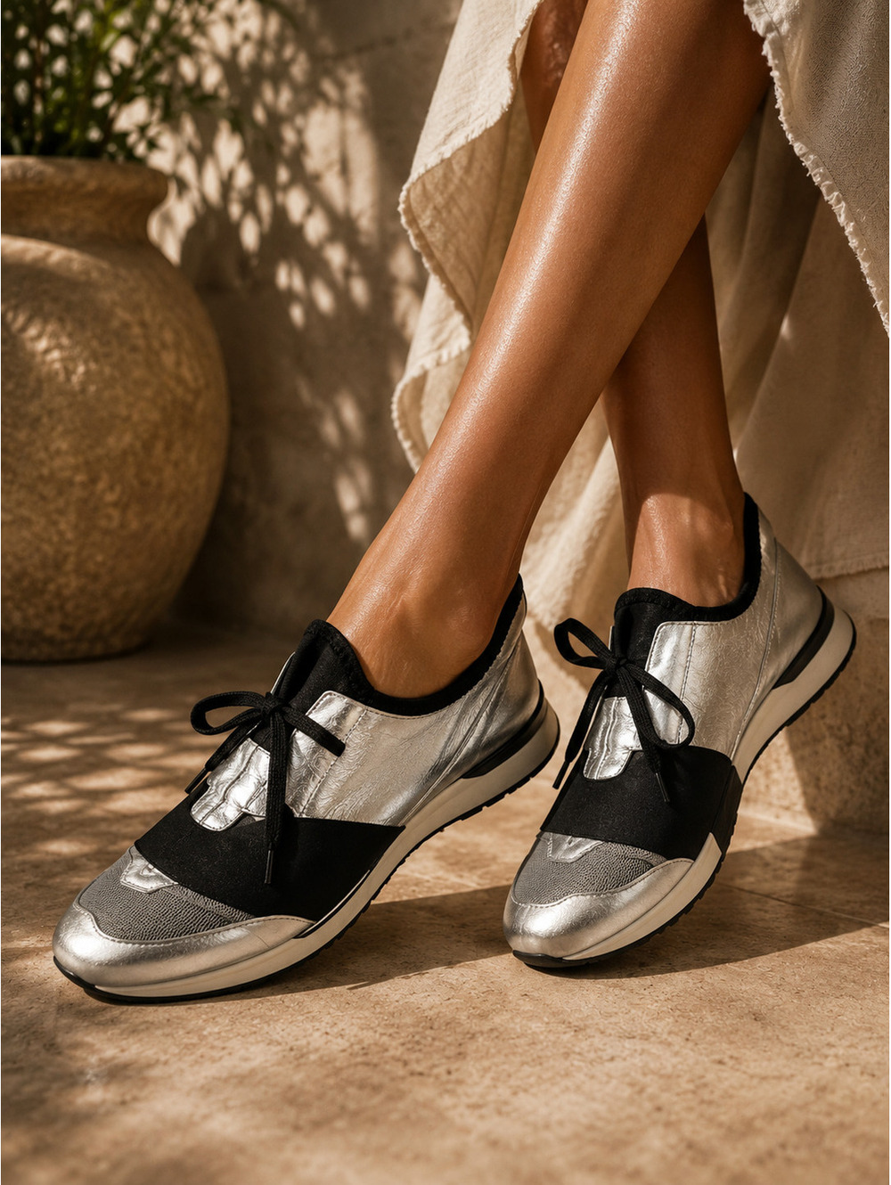 Balenciaga Silver and Black Athletic Sneakers